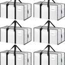 6 Pack Extra Heavy Duty Large Moving Bags with Strong Zipper & Comfortable Handles, Sturdy & Durable Clothes Storage Bags Totes Bins, Packing Moving Boxes for College Supplies, White