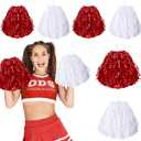 Pom Poms Cheerleading Metal Foil Cheerleading Pom Poms with Plastic Handles Cheer Pom Poms for Cheering in Sports Meet Field and Other Festive Occasions, 30 Grams (red and white)