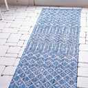 Unique Loom Outdoor Trellis Collection Area Rug - Tribal Trellis (2' x 6' 1" Runner, Blue/ Ivory)