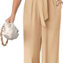 Cicy Bell Women's Elegant V Neck Jumpsuits Dressy Casual Short Sleeve Wide Leg Long Pants Rompers (Medium, Khaki)