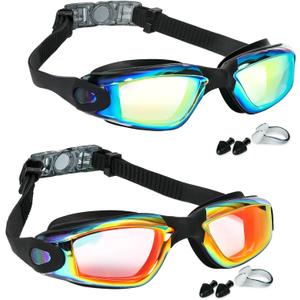 Swim Goggles - 2 Pack Swimming Goggles Anti Fog No Leaking For Adult Women Men (Aqua & Orange)