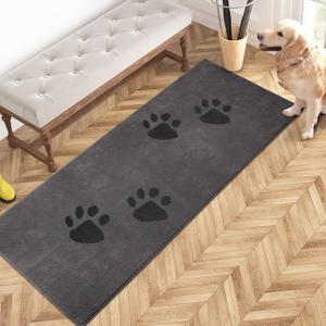 PURRUGS Dirt Trapping Door Mat 24" x 59", Non Skid/Slip Machine Washable Microfiber Entrance Rug, Shoes Scraper, Dog Doormat, Super Absorbent Floor Mat for Muddy Wet Shoes and Paws, Grey
