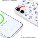 Jusy Magnetic Cute Flower Case for iPhone 16 Plus, Cute Aesthetic White Floral Pattern Phone Case Compatible with Magsafe, Soft TPU Protective Phone Cover for Women Girls - Blue Flower