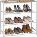 Yusong Shoe Rack Organizer, 4 Tier Industrial Shoe Storage Shelf for Closet Entryway, Narrow Sturdy Metal Shoe Shelves, White