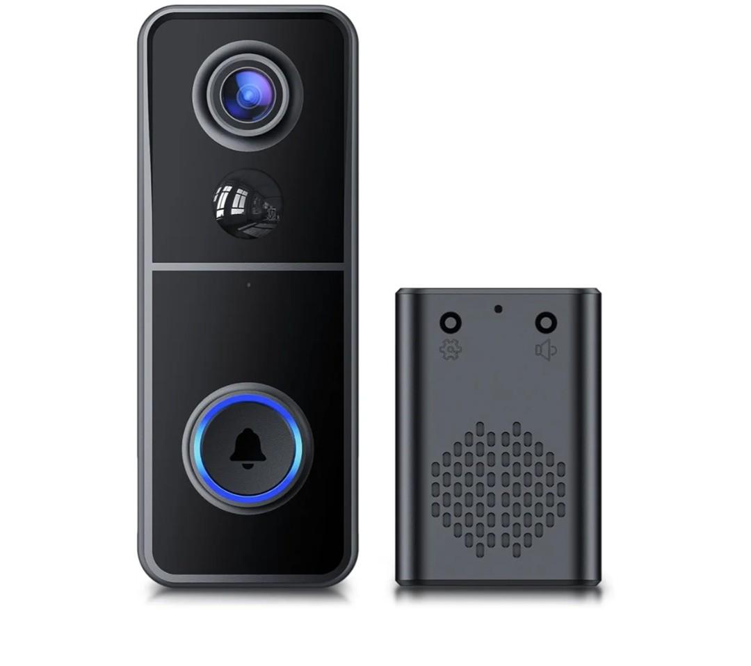 Doorbell Camera Wireless, 2K HD Video Doorbell with Ring Chime, Battery Operated, Night Vision, 2-Way Audio, PIR Motion Detection, 2.4Ghz WiFi, IP66 Waterproof, Compatible with Alexa