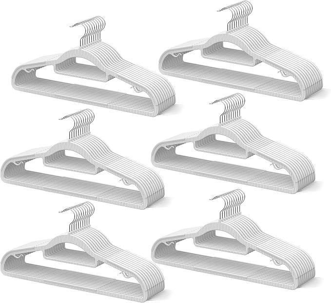 60 Pack Thin Space Saving Hangers, No Slip Clothes Hangers with Non Slip Textured and 360° Hook - Plastic Hanger, Closet Organizer for Shirt, Pants, Suit, Skirt, Coat - Ivory White