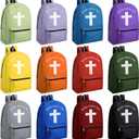 Amylove 12 Pcs Kids Christian Backpacks Bulk- 17'' Religious Jesus Loves You Cross Backpack for Christmas Church Gifts(Multicolor)