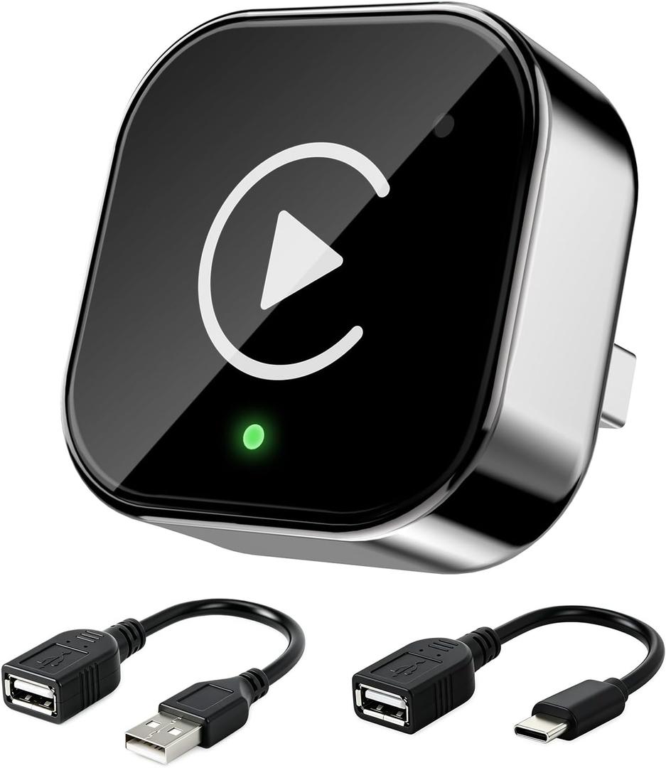 TICARVE 2-in-1 Wireless CarPlay & Android Auto Adapter, Plug & Play CarPlay Wired to Wireless Adapter, Stable Auto-Connect, No Latency, iOS 10+ & Android 11+, USB/USB-C Extension Cable