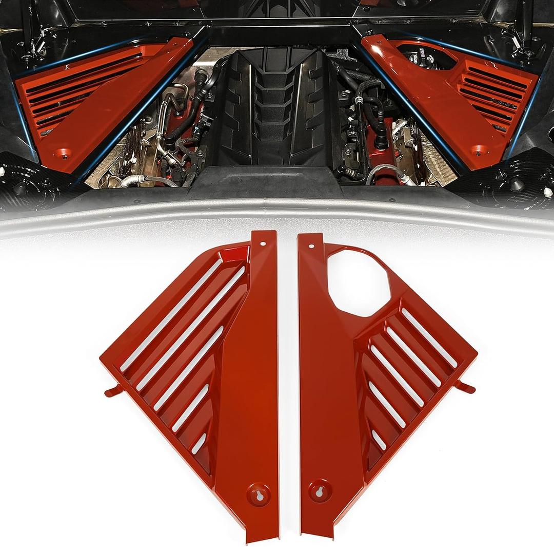 Red Engine Bay Cover,Engine Shroud Trim Panel fit for Chevy Chevrolet Corvette C8 Stingray Z06 Coupe 2020-2023,Back Engine Compartment Cover Set,Left Right Vent Cover,2PCS