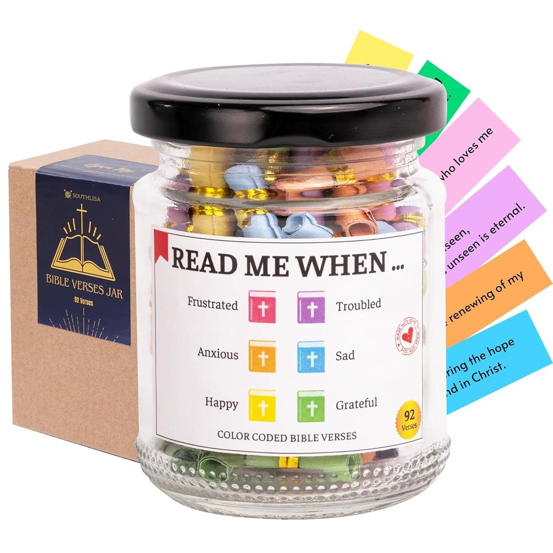92 Hand Rolled Bible Verse Jar, Christian Gifts for Women, Birthday Gifts, Graduation Gifts for Her, Inspirational Bible Jar, Gifts for Mom from Daughter Son, Keepsake for Mom Grandma