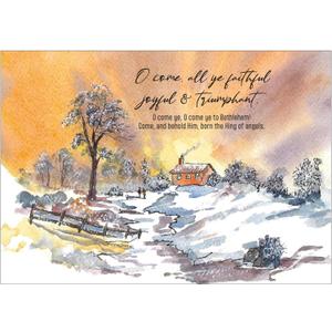2 x Watercolor Christmas cards with envelopes, pack of 20, 5x7in, printed in England - with Carol, 'O Come all Ye Faithful'. Christmas cards bulk, by Just Cards Direct