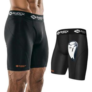 Shock Doctor Compression Shorts with Protective Bio-Flex Cup, Moisture Wicking Vented Protection - Adult, M