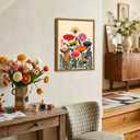 Framed Boho Floral Wall Art, Abstract Colorful Flower Pictures Wall Decor Paintings, Mid Century Modern Botanical Canvas Prints Artwork Home Decor Aesthetic for Living Room Bedroom 16x24 inch