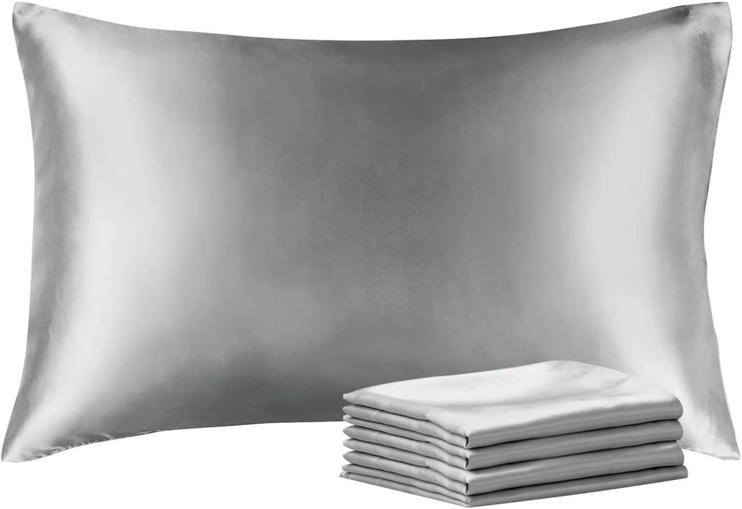 BEDELITE Satin Pillowcase with Zipper 4 Pack, Grey Pillow Cases Standard Size, Super Soft and Cooling Similar to Silk Pillow Cases, Gift for Women Men(20x26 Inches)