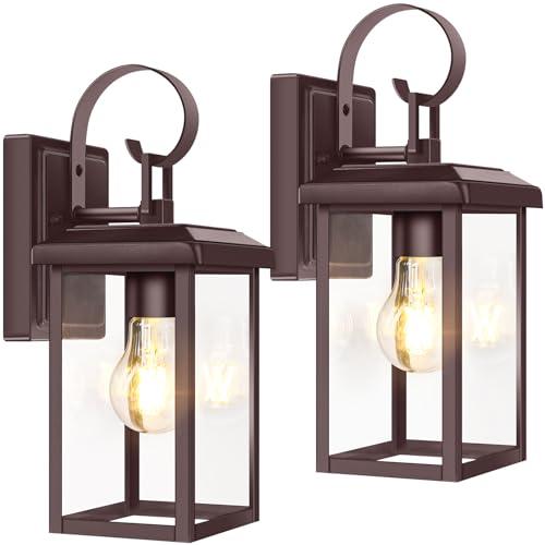 BesLowe 2-Pack Outdoor Wall Light Fixtures, Exterior Lighting Fixtures Wall Mount, Waterproof Porch Lights Outdoor Wall Sconces Lanterns, Modern Outside Lights for House Front Door Garage, Brown
