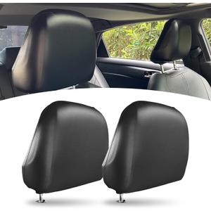 2 PCS Full Wrap Front Seat Headrest Cover, Comfortable Touch Stretch PU Leather Non-Marking Fit Waterproof Seat Headrest Protector, Washable Replacement Accessory for Cars (Black)