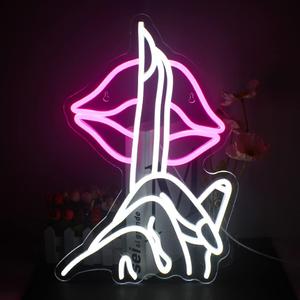 Lips Neon Sign Shh Gesture Led Neon Lights for Wall Decor USB Powered Chic Neon Lips Light Signs for Bedroom Home Bar Man Cave Beer Cafe Birthday Party Decorations Gifts