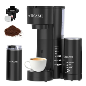 4 IN 1 Single Serve Coffee Maker with Milk Frother and Coffee Grinder, Coffee Maker for K Cup and Ground Coffee, with 30 oz Removable Water Reservoir, 6 to 14 oz. Brew Sizes, Coffee Machine for Home