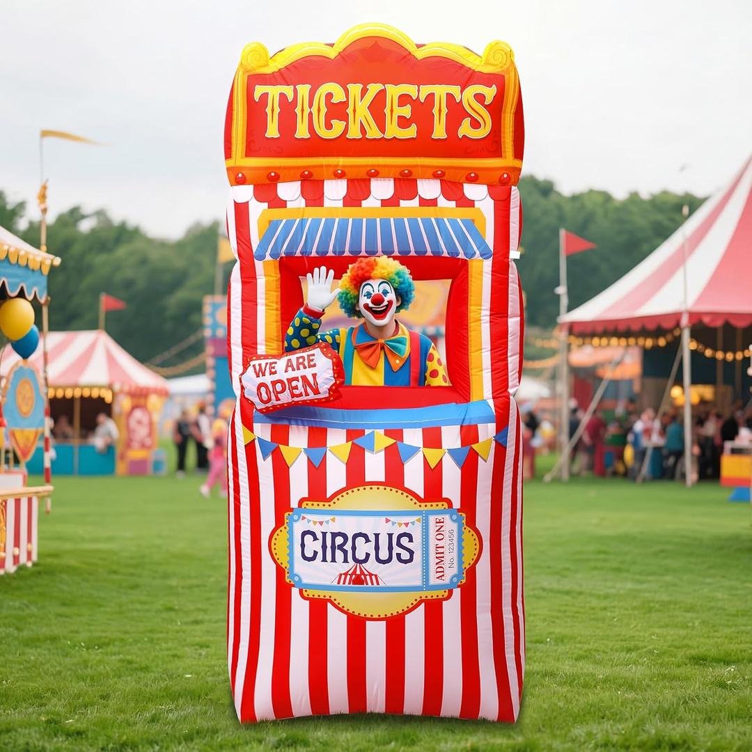 Capoda 6.9ft Circus Ticket Inflatables Booth Inflatable Carnival Decorations Blow Up Circus Ticket Built in LED Lights for Halloween Carnival Theme Party Yard Garden Outdoor Photo Booth Props Supplies