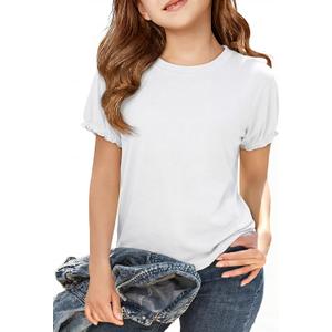 ZDC Girls Ruffle Short Sleeve T Shirt Summer Casual Crew Neck Tops Loose Fit Basic Tees (White)