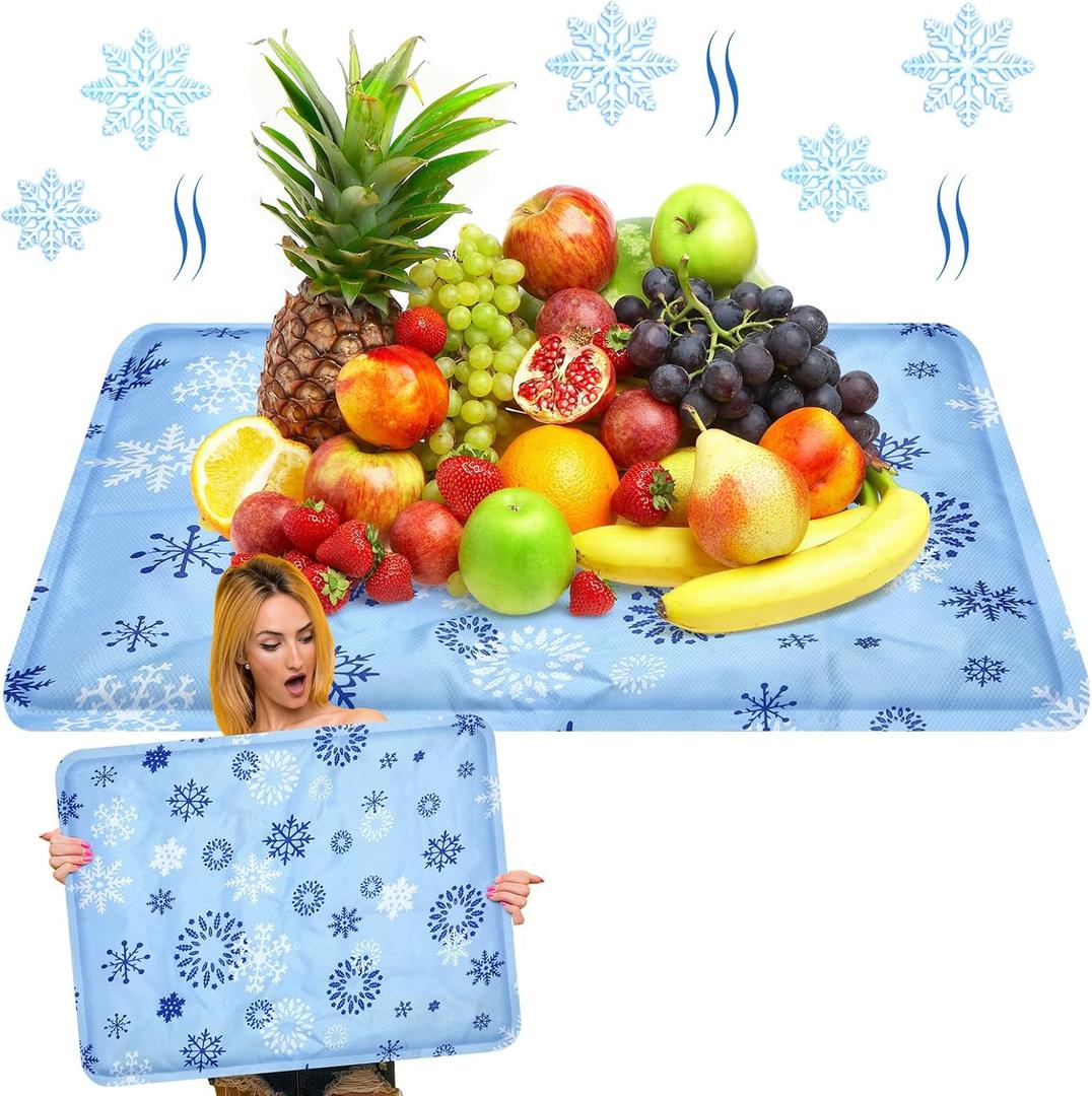 Reallnaive 2 Pcs Reusable Freezable Ice Mat for Buffet Table Chilled Serving Tray Party 19.69 x 15.75 Inches Charcuterie Cooler Cooling Trays for Food, Cheese(Snowflake)