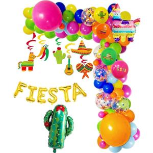 Mexican Fiesta Party Decor Balloon Arch Kit,Fiesta Balloons, Taco Decor, Mexican Theme Party Decor with Cactus Llama Foil Balloons & Swirls, Perfect for Cinco de Mayo, Birthday & Fiesta Celebrations