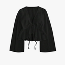 Women's Tie Front Peplum Tops Blouse Dressy Casual Bow Long Sleeve Deep V Neck Shirts Crop Top Trendy 2025, Size S