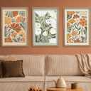 Wildflower Floral Green Botanical Wall Art Print 16"x11" Set of 3 flower Illustrations Minimalist Modern Boho Sign Wood Framed for Living Room Bedroom Office Abstract Wall Hang Decor (Wood)