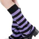 Century Star Leg Warmers for Women Girls Kawaii Y2K Leg Warmers Cutecore Gyaru Leg Warmer Goth Lolita Accessories (One Size, Black & Purple Stripes)