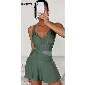 Swim Basics Summer Beach Mesh Insert Criss Cross Two Pieces Swimsuit, Size L