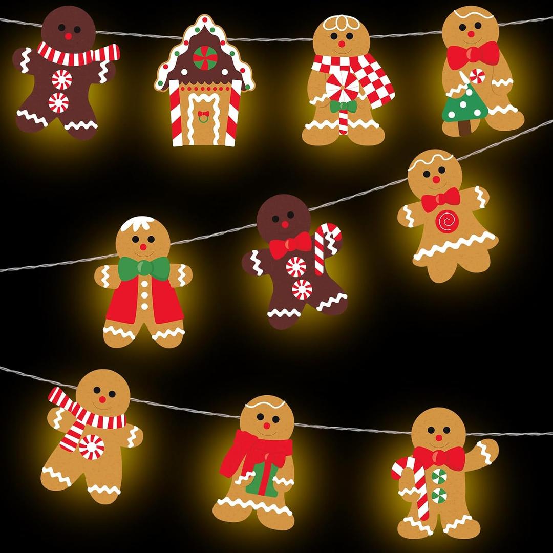 Ganeen Gingerbread Christmas String Lights 20 LED 10 ft Cute Hanging String Lights for Christmas Tree Battery Operated Indoor Holiday for Xmas Party Decorations Outdoor Mantel Fireplace
