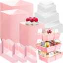 Tatuo 150 Sets Valentine Charcuterie Boxes with Clear Lids and Rope Square Cookie Pink Disposable Dessert Boxes for Valentine's Day Party, Sandwich, Dessert Containers, 3 Sizes