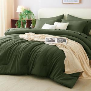 CozyLux Queen Comforter Set Olive Green, 7 Pieces Bed in a Bag Queen Comforter Set with Sheets, Bedding Sets with Down Alternative Comforter, Fitted Sheets, Flat Sheets, Pillow Shams and Pillowcases