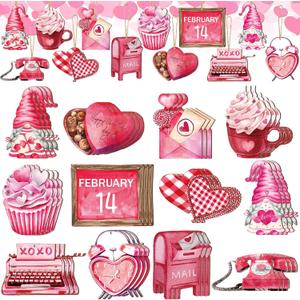 Glenmal 36 Pcs Valentine's Day Tree Ornaments Wooden Pink Valentine Decorations Heart Gnomes Love Truck Holiday Wood Valentines Tree Ornaments for Home Indoor Craft Party Decor (Sweet)