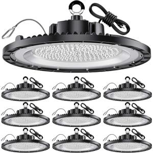 THELUX 200W UFO LED High Bay Light 30000LM IP65 5000K Daylight Super Bright Commercial High Bay LED Shop Lights for Warehouse Garage Factory Workshop Barn Gym with US Plug Cable & Safe Rope 10Pack