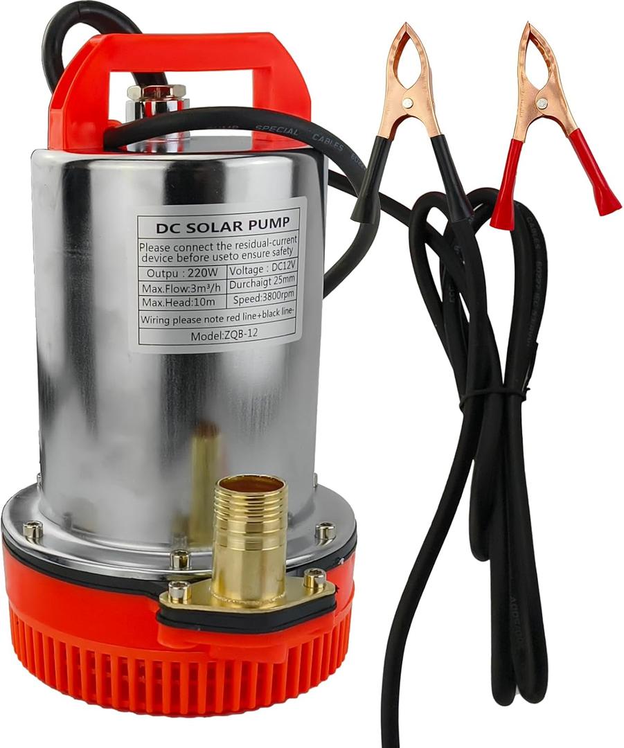 DC 12V Submersible Water Pump Submersible Deep Well Water Pump 1 inch Outlet，Irrigation Water Pump with Upgrade Copper Motor