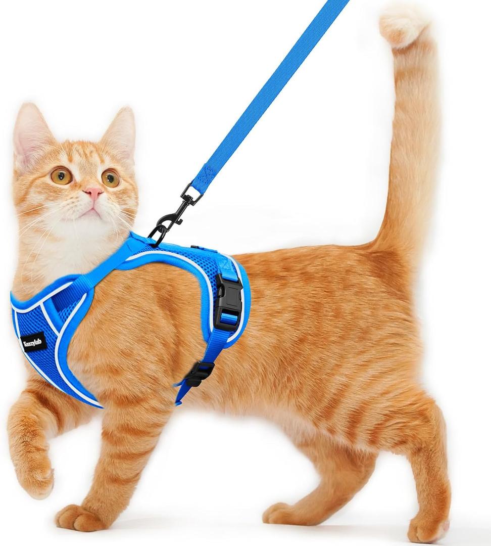 Cat Harness and Leash for Walking Escape Proof Soft Adjustable Cat Leash Breathable Comfortable Vest Easy to Wear Kitten Harness for Outdoor Travel (Blue, M (13-18lb))