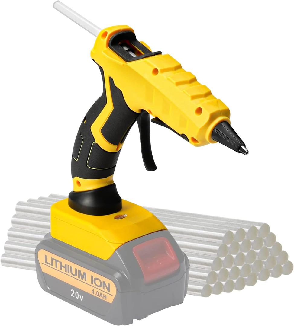 Cordless Hot Glue Gun for DeWalt, Handheld Glue Gun for DeWalt 18/20V Max Li-ion Battery, 30s Quick Preheat, for Arts & Crafts & DIY with 30 Glue Sticks (Tool Only) (Yellow)