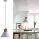 Modern Pendant Light Fixture,Solid Wood Matte White Lampshade Style Ceiling Hanging Lamp,Pendant Lighting for Kitchen Island Dining Room Coffee Bar(White-1 Pack)