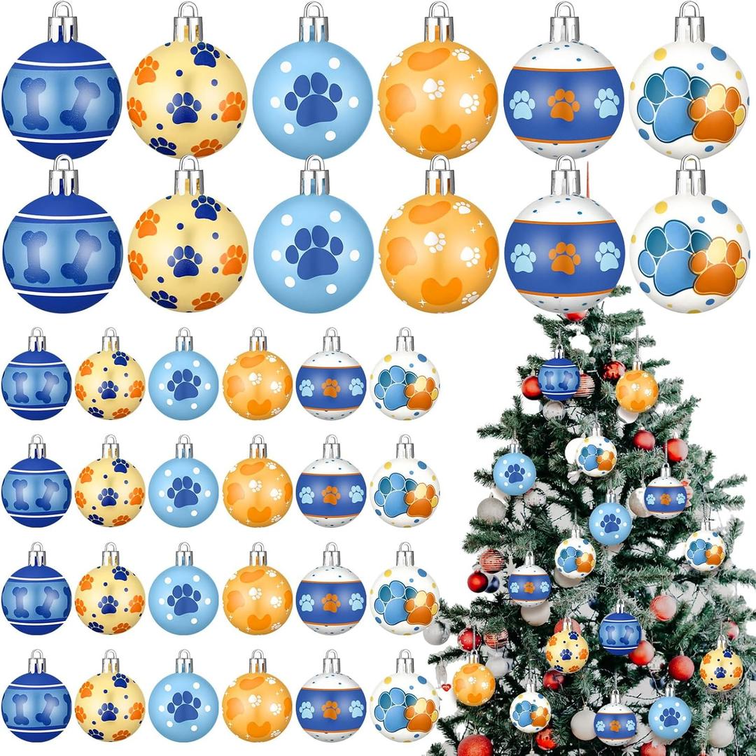 Syhood 36 Pcs 1.2'' Mini Blue Dog Christmas Ball Ornaments Christmas Plastic Shatterproof Glitter Ball Hanging Decorations for Xmas Tree Wreath Garland Home Indoor Party Decor