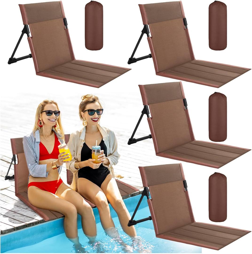 Karenhi 4 Pcs Foldable Poolside Chairs Portable Beach Chair Folding Seat for Edge of Pool Provide Back Support with Carry Bag for Adults Traveling Camping Picnic Lawn(Brown,26.8 Inch,Classic Style)