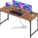 PRAISUN 55 X 20 Inch Office Computer Desk with Power Outlets and USB-C Port, Larger and Longer Gaming Desk, for Home Office, Study, Bedroom, Writing Work from Home Table, Metal Frame, Rustic Brown