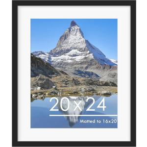 PEALSN 20x24 Picture Frame, Display Pictures 16 x 20 with Mat or 20 x 24 Without Mat for Wall Mounting Display, Poster Frames, Black.