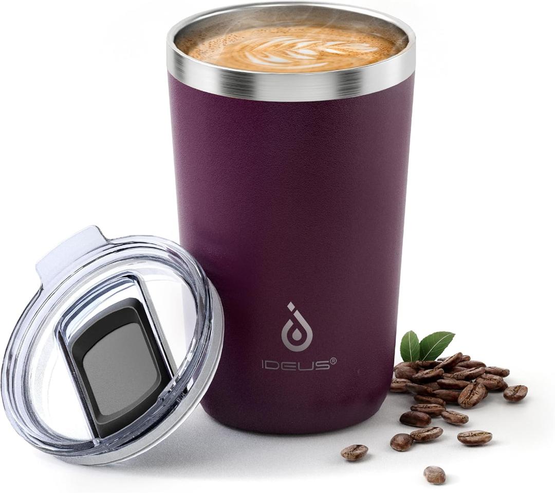 Ideus 20 oz Tumbler, Travel Coffee Mug with Splash Proof Sliding Lid, Double Wall Stainless Steel Vacuum Insulated Coffee Mug for Home and Office, Keep Beverages Hot or Cold, Red Violet