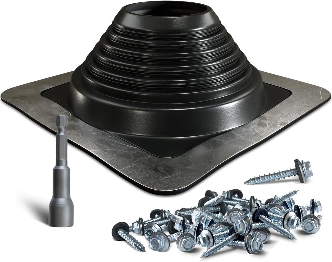 VIVIDA #8 Silicone Metal Roof Pipe Boot, High Temp Flexible Roof Jack Vent Boot for Pipe OD 7" to 13", Roofing Screws & Hex Socket Included, Square Base, Black, 1 Pack