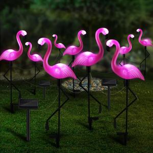 Geelin 9 Packs Pink Flamingo Solar Outdoor Light Decoration IP55 Waterproof Flamingo Solar Stake Lights LED Solar Powered Pathway Lights for Garden Yard Patio Lawn Walkway Driveway (Classic)