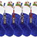 CCINEE 6PCS Blue Christmas Stockings with Wooden Name Tags,18 Inch Large Plush Personalized Xmas Hanging Stocking with Plush Cuff for Christmas Tree Wall Fireplace Home Decoration