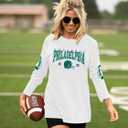 Football Season Long Sleeve Shirts For Women Game Day Team Fans Top Football Helmet Tee Crewneck Pullover Tops (L)