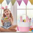 Easter Baskets, Pink Large Woven Rope Bunny Personalized Easter Basket Empty with Handle, Basket Name Tag, Egg Easter Baskets for Girls Boys, Easter Gifts, 9.8" x 7.9" x 7.9"