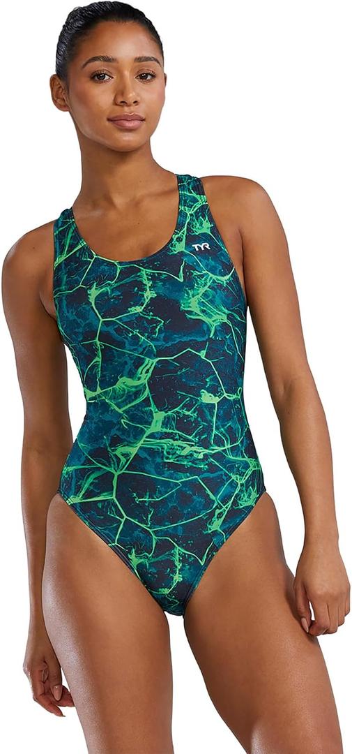 TYR Womens Durafast Elite Maxfit Swimsuit, Green/Synapse, Size 28